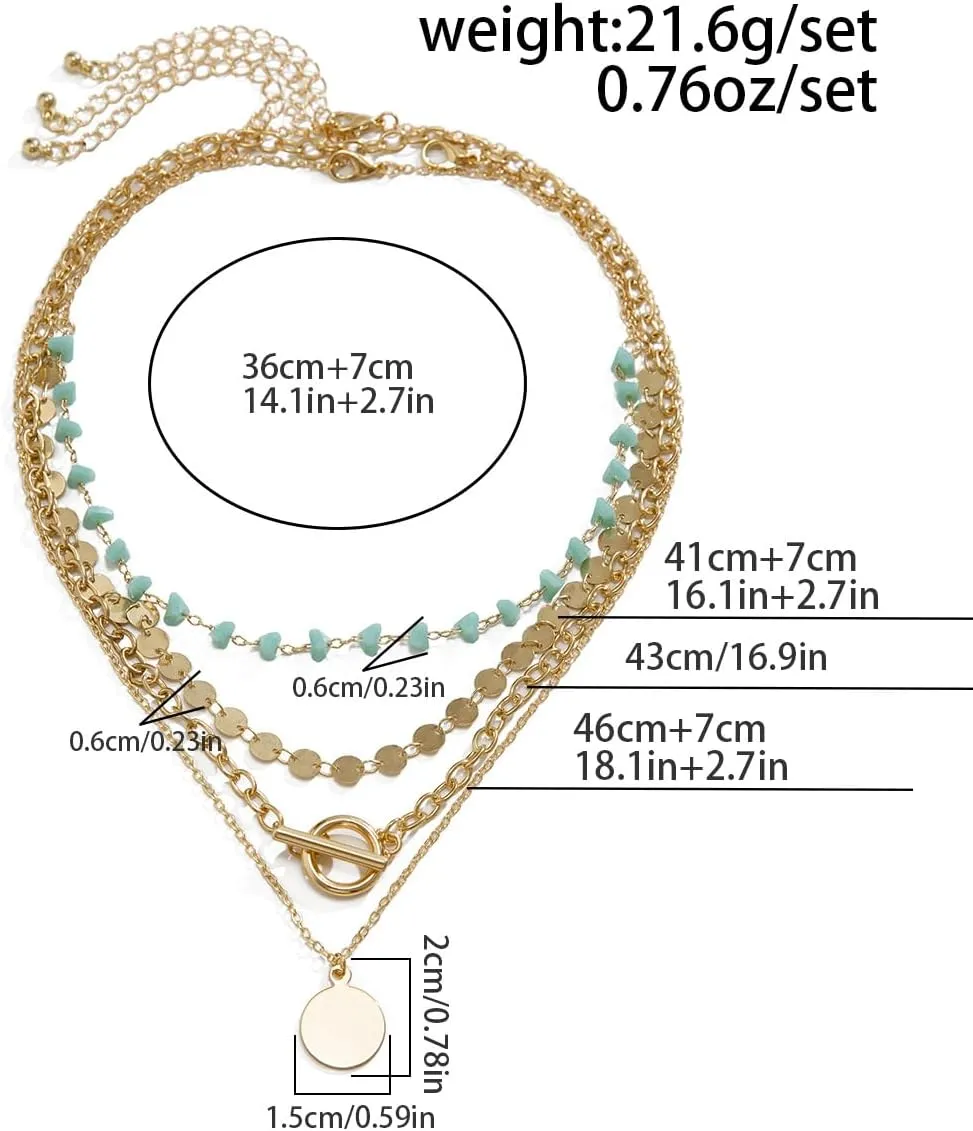 Boho Necklaces for Women Layered Turquoise Beaded Choker Necklace Western Jewelry for Women Sequin Coin Necklace Country Necklace Bohemian Boho Jewelry for Women Western Necklaces Summer Beach Necklace