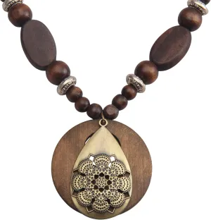 Boho Necklaces for Women Long Wooden Pendant Vintage Necklace Sweater Chain Necklace Handmade Jewelry