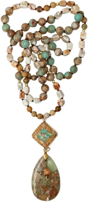 Boho Necklaces for Women Men Long,33/34/35 Inch Natural Jasper Agate Tiger Eye Beaded Stone Pendant Necklaces for Women Trendy,Handmade Bohemian Western Bead Necklace Fashion Charm Jewelry Gift