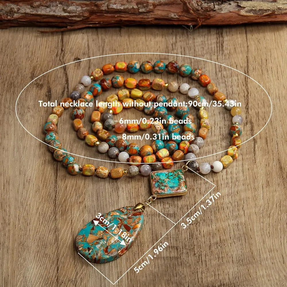 Boho Necklaces for Women Men Long,33/34/35 Inch Natural Jasper Agate Tiger Eye Beaded Stone Pendant Necklaces for Women Trendy,Handmade Bohemian Western Bead Necklace Fashion Charm Jewelry Gift