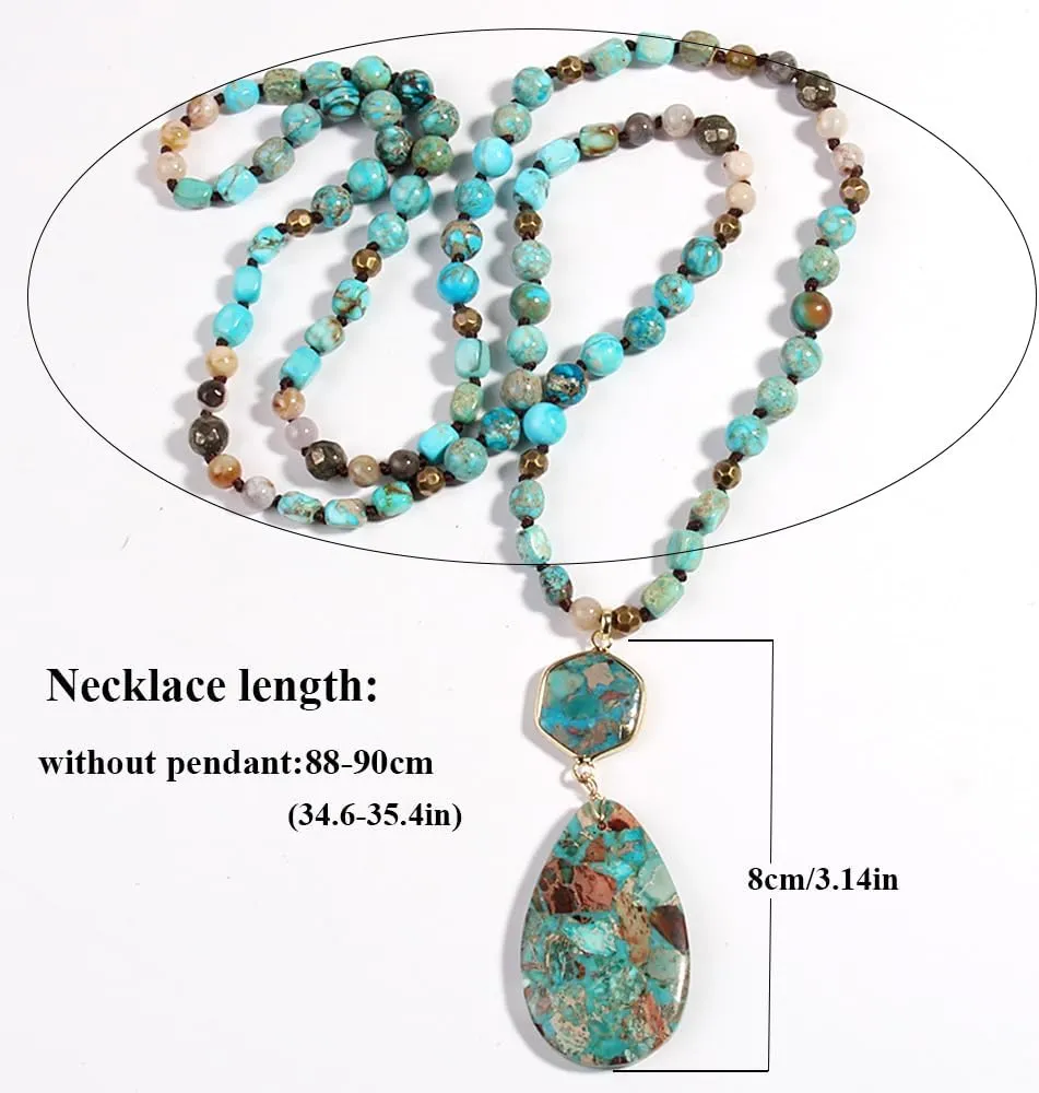 Boho Necklaces for Women/Men Trendy,32/35/36 Inch Natural Stone Beaded Long Pendant Necklaces for Womens,Handmade Bohemian Fashion Chakra Chunky Statement Charm Necklace Jewelry Gift