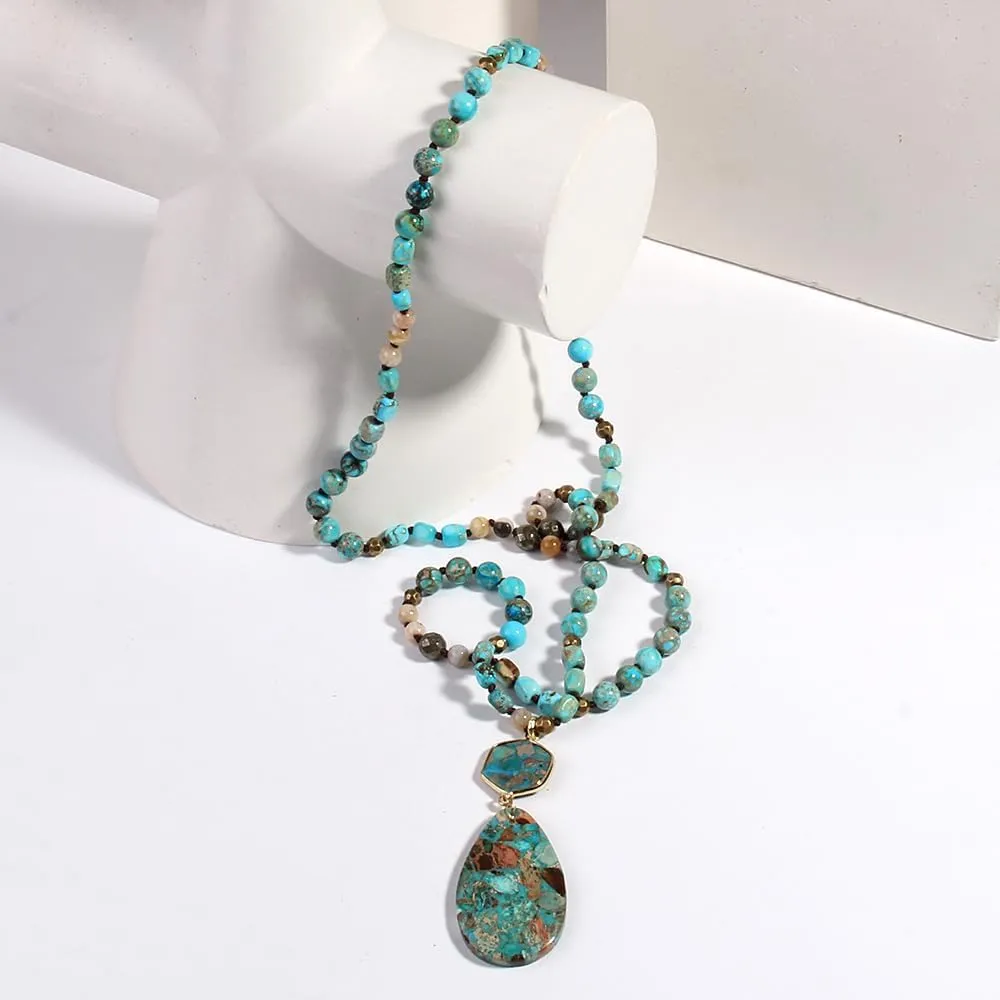 Boho Necklaces for Women/Men Trendy,32/35/36 Inch Natural Stone Beaded Long Pendant Necklaces for Womens,Handmade Bohemian Fashion Chakra Chunky Statement Charm Necklace Jewelry Gift