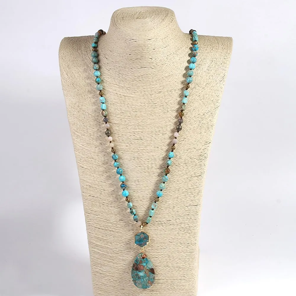 Boho Necklaces for Women/Men Trendy,32/35/36 Inch Natural Stone Beaded Long Pendant Necklaces for Womens,Handmade Bohemian Fashion Chakra Chunky Statement Charm Necklace Jewelry Gift
