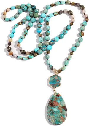 Boho Necklaces for Women/Men Trendy,32/35/36 Inch Natural Stone Beaded Long Pendant Necklaces for Womens,Handmade Bohemian Fashion Chakra Chunky Statement Charm Necklace Jewelry Gift
