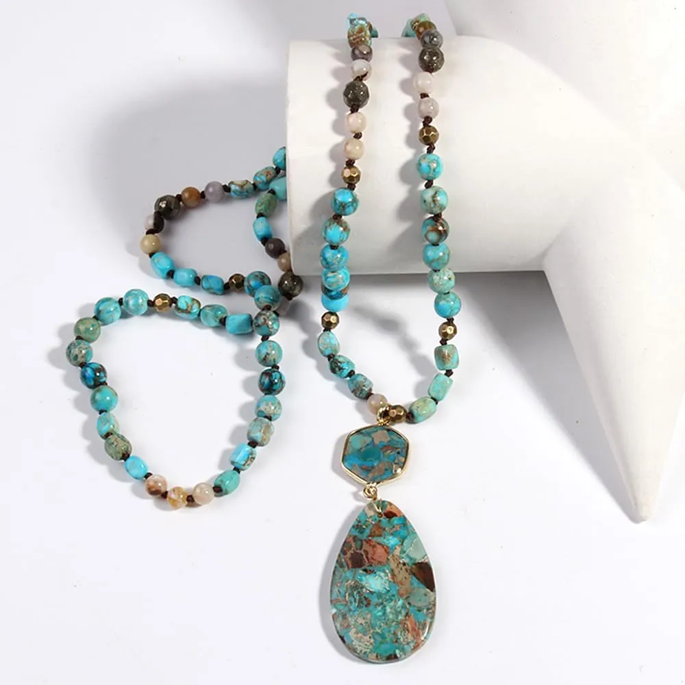 Boho Necklaces for Women/Men Trendy,32/35/36 Inch Natural Stone Beaded Long Pendant Necklaces for Womens,Handmade Bohemian Fashion Chakra Chunky Statement Charm Necklace Jewelry Gift