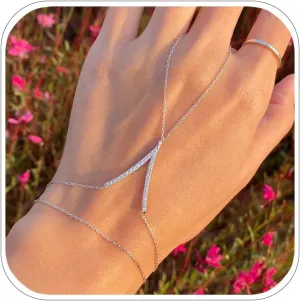 Boho Wrist Layered Finger Bracelet Ring Hand Chain Silver Crystal Ring Bracelet Non Tarnish v Shape Slave Harness