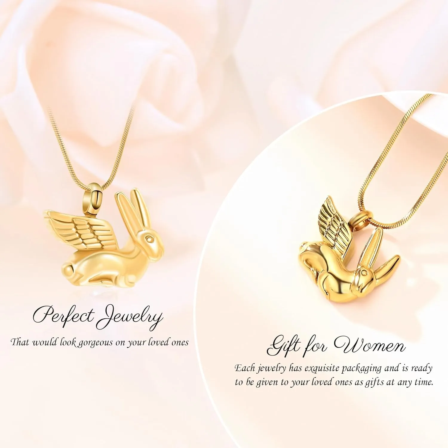 Bunny Rabbit Urn Pendant Necklace - Stainless Steel Cremation Ashes Jewelry for Pets Keepsake Memorial Ashes Locket