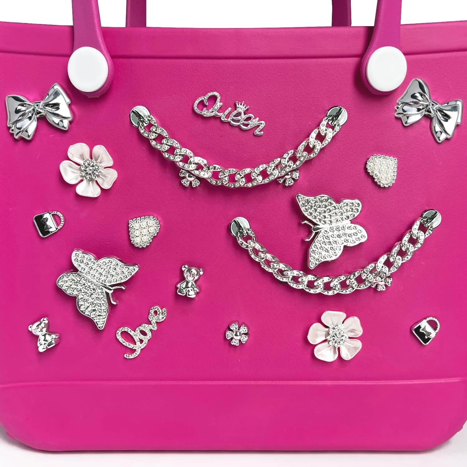 Charms for Bogg Bag,Pearls,Butterfly Flowers and Chain for Bogg Bag Accessories Charms(20 pcs)