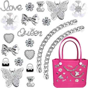 Charms for Bogg Bag,Pearls,Butterfly Flowers and Chain for Bogg Bag Accessories Charms(20 pcs)