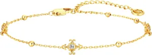 Cicy Bell Womens 18k Gold Plated White Shell Cubic Zirconia Square Cross Adjustable Chain Link Bracelets 6.69" with 2" Extender