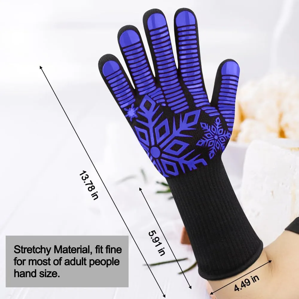 Comsmart BBQ Gloves, Heat Resistant Gloves, Silicone Non-Slip Grill Gloves, Fireproof Oven Gloves BBQ Grill Accessories for Grilling, Barbecue, Cooking, Baking, Blue