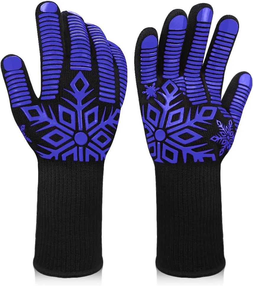 Comsmart BBQ Gloves, Heat Resistant Gloves, Silicone Non-Slip Grill Gloves, Fireproof Oven Gloves BBQ Grill Accessories for Grilling, Barbecue, Cooking, Baking, Blue