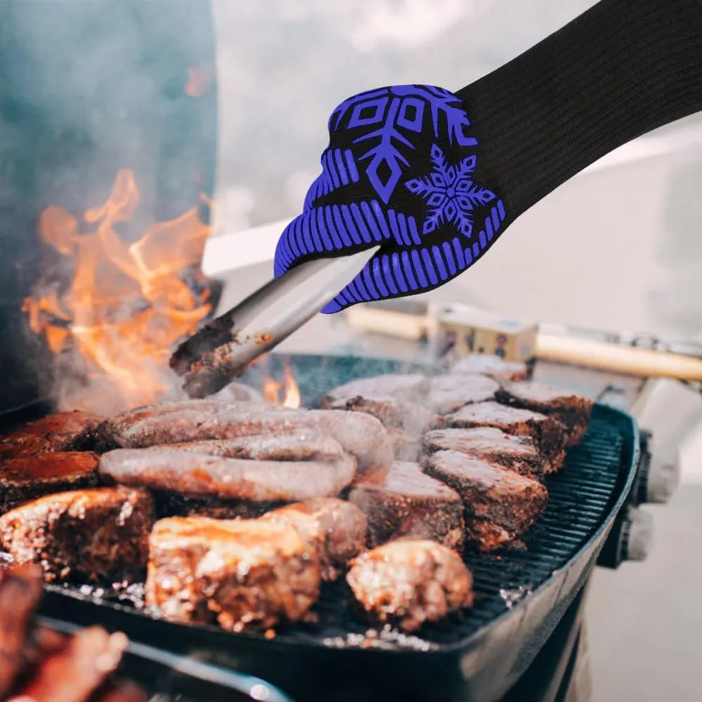 Comsmart BBQ Gloves, Heat Resistant Gloves, Silicone Non-Slip Grill Gloves, Fireproof Oven Gloves BBQ Grill Accessories for Grilling, Barbecue, Cooking, Baking, Blue