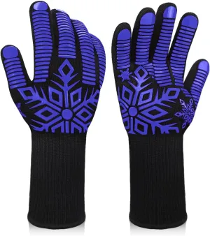 Comsmart BBQ Gloves, Heat Resistant Gloves, Silicone Non-Slip Grill Gloves, Fireproof Oven Gloves BBQ Grill Accessories for Grilling, Barbecue, Cooking, Baking, Blue