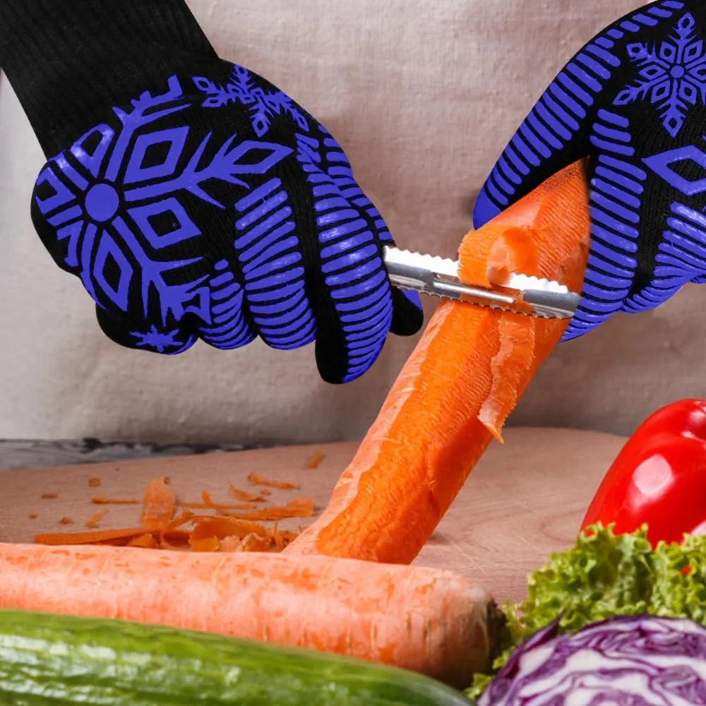 Comsmart BBQ Gloves, Heat Resistant Gloves, Silicone Non-Slip Grill Gloves, Fireproof Oven Gloves BBQ Grill Accessories for Grilling, Barbecue, Cooking, Baking, Blue