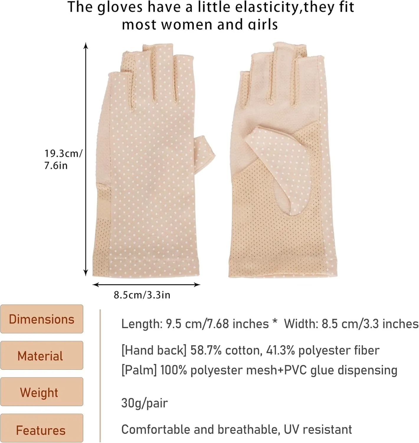 Cotton UV-Protection Fingerless Sun Gloves for Women Men, Mesh Nonslip Driving Cycling Nail Manicure Summer Gloves