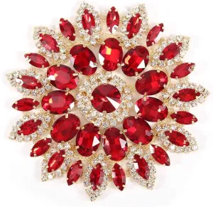 Crystal Glass Rhinestones Decoration Crystal Flower Buttons Brooches DIY Clothes Shoe Bag Women Accessories 11cm for Wedding Decoration DIY Crafts(Red gold bottom)