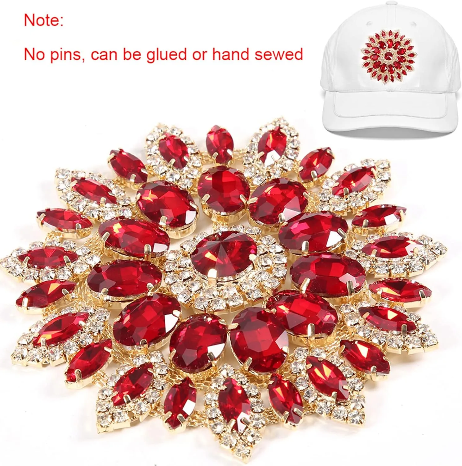 Crystal Glass Rhinestones Decoration Crystal Flower Buttons Brooches DIY Clothes Shoe Bag Women Accessories 11cm for Wedding Decoration DIY Crafts(Red gold bottom)