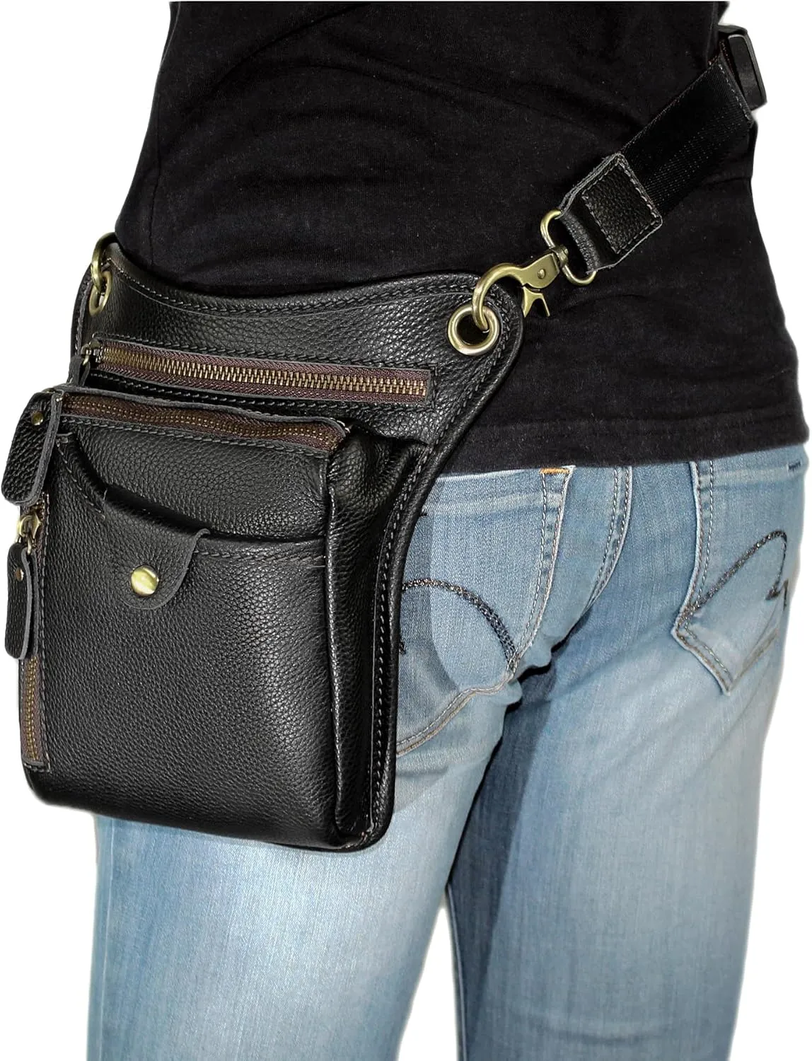 DK86 Genuine Leather hip bag Thigh Drop Leg Bag Waist fanny Pack for Men and Women Black