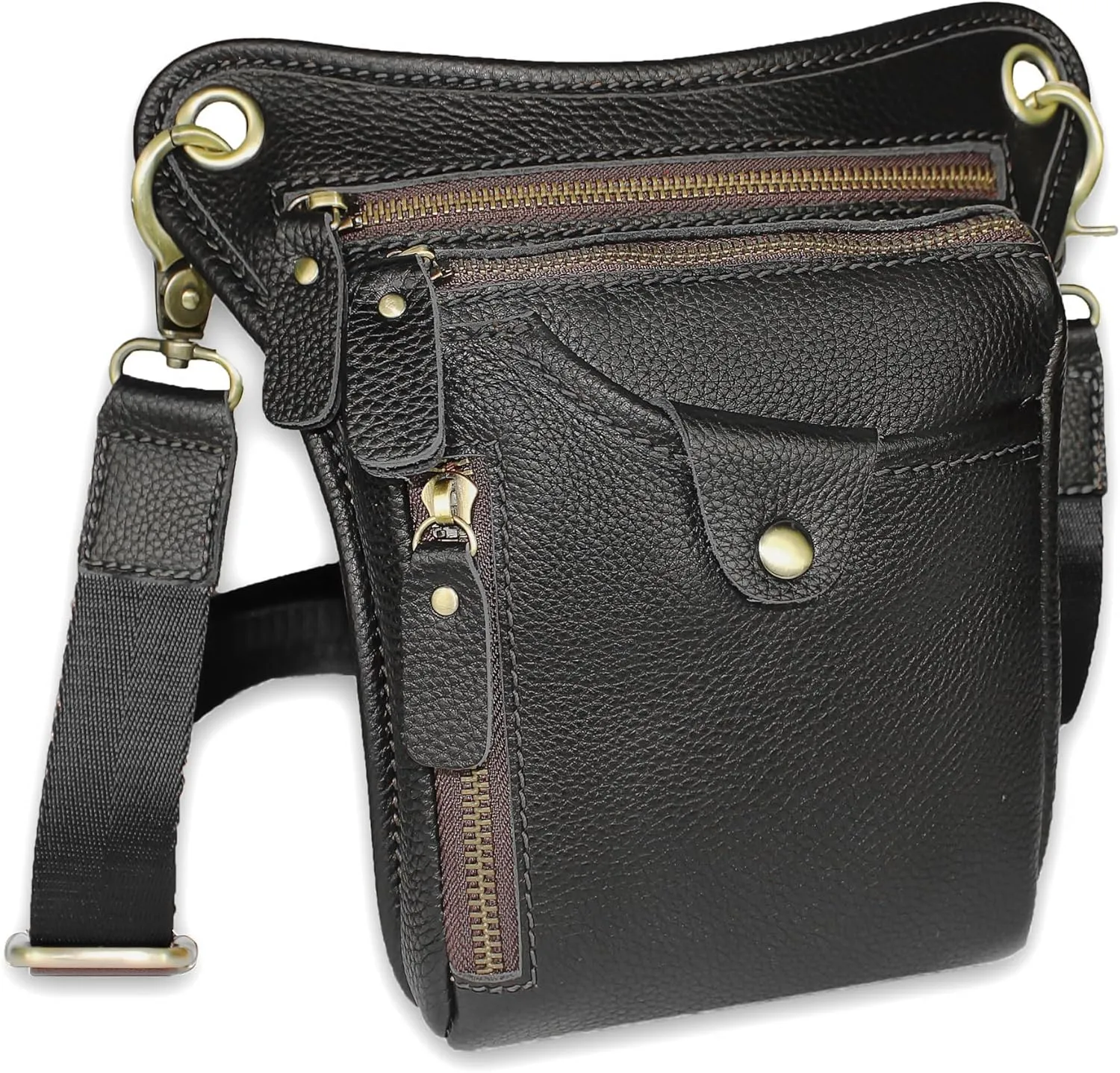 DK86 Genuine Leather hip bag Thigh Drop Leg Bag Waist fanny Pack for Men and Women Black