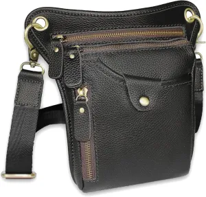 DK86 Genuine Leather hip bag Thigh Drop Leg Bag Waist fanny Pack for Men and Women Black