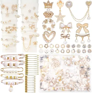 DoDoBeads 60 Pcs Junk Socks Charms Kit, Gold Brooches and Pins for Women, Pearl and Rhinestone Sock Charms with Safety Pins, DIY Accessories for Decorating and Personalizing Socks