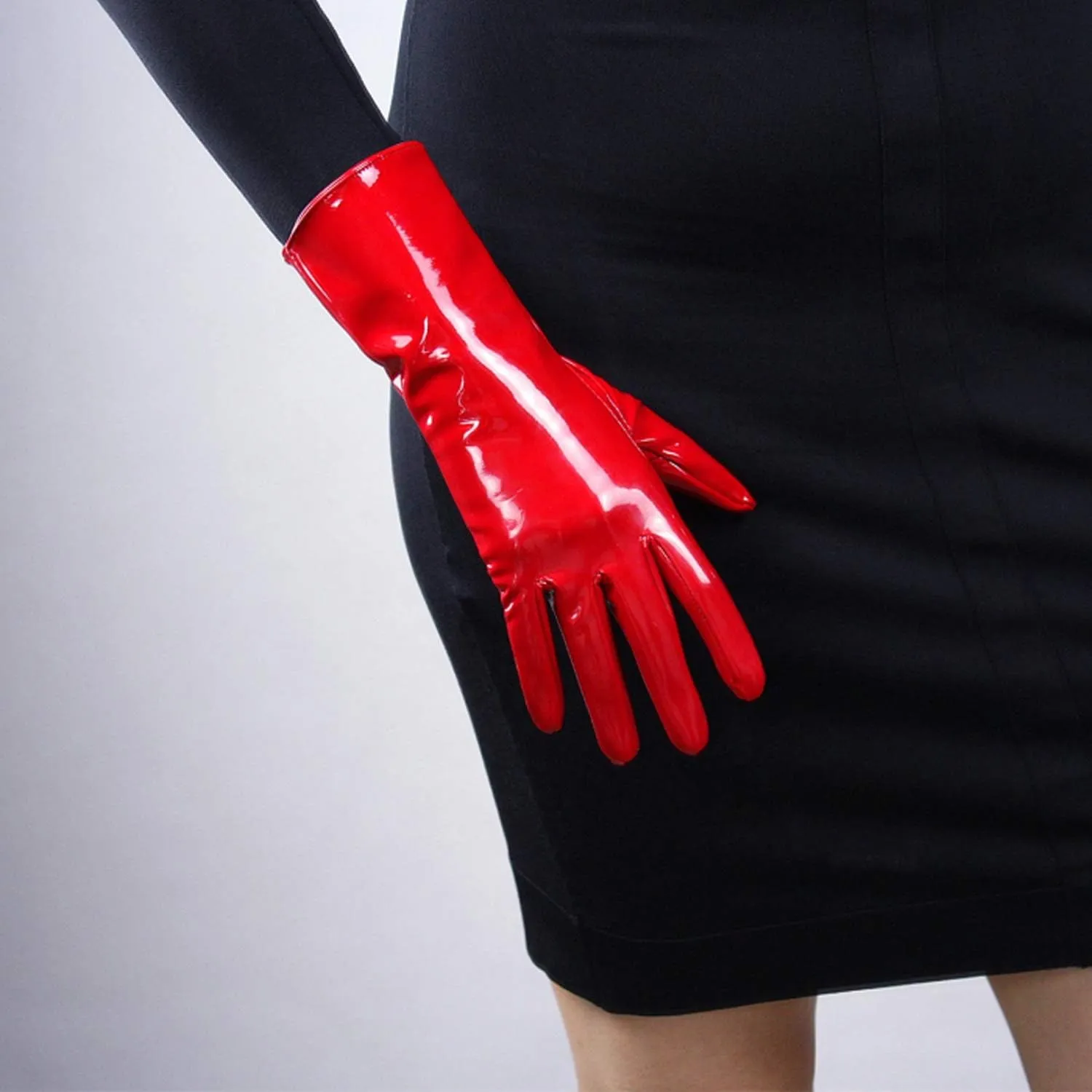 DooWay Women's Sexy Leather Gloves 28cm Middle Length Over Wrist Faux Leather Unlined for Cosplay Dressy Driving