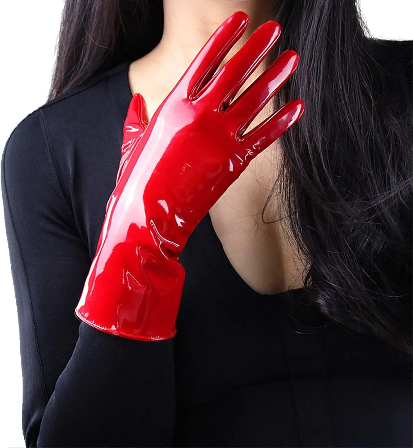 DooWay Women's Sexy Leather Gloves 28cm Middle Length Over Wrist Faux Leather Unlined for Cosplay Dressy Driving