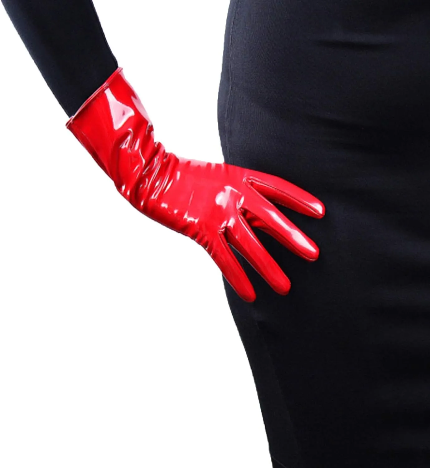 DooWay Women's Sexy Leather Gloves 28cm Middle Length Over Wrist Faux Leather Unlined for Cosplay Dressy Driving