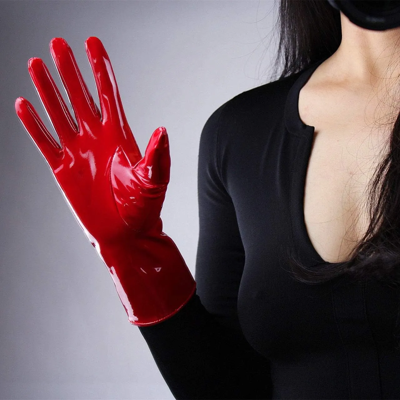 DooWay Women's Sexy Leather Gloves 28cm Middle Length Over Wrist Faux Leather Unlined for Cosplay Dressy Driving