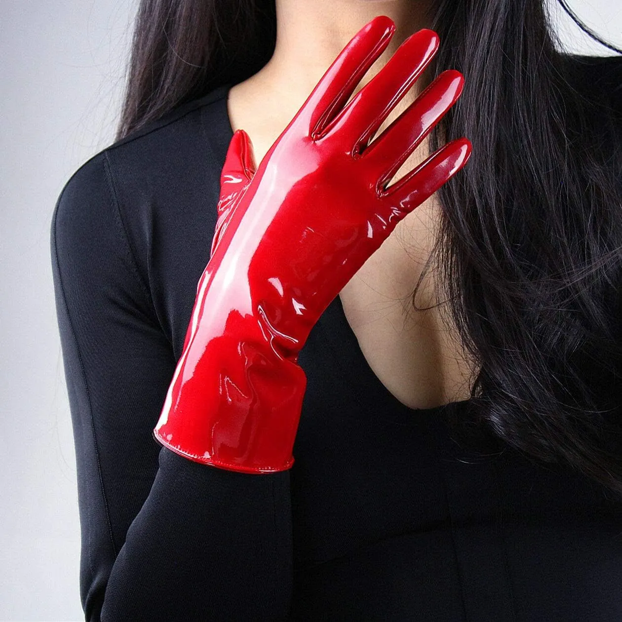 DooWay Women's Sexy Leather Gloves 28cm Middle Length Over Wrist Faux Leather Unlined for Cosplay Dressy Driving