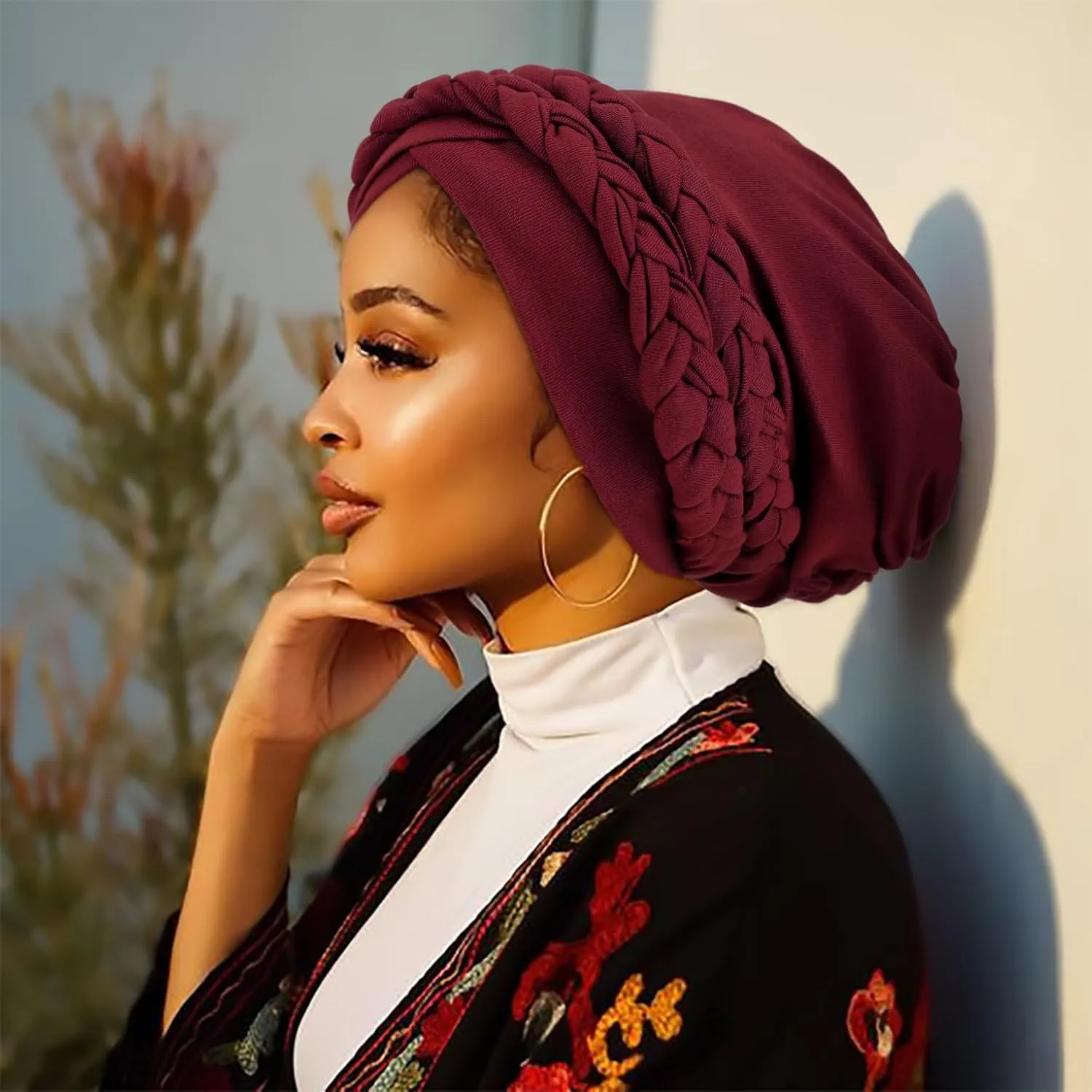 DRESHOW African Women Turban Caps Cotton Beanie Twist Headscarf Pre-Tied Double Twisted Braids Wrap Hat Chemo Cancer Cap