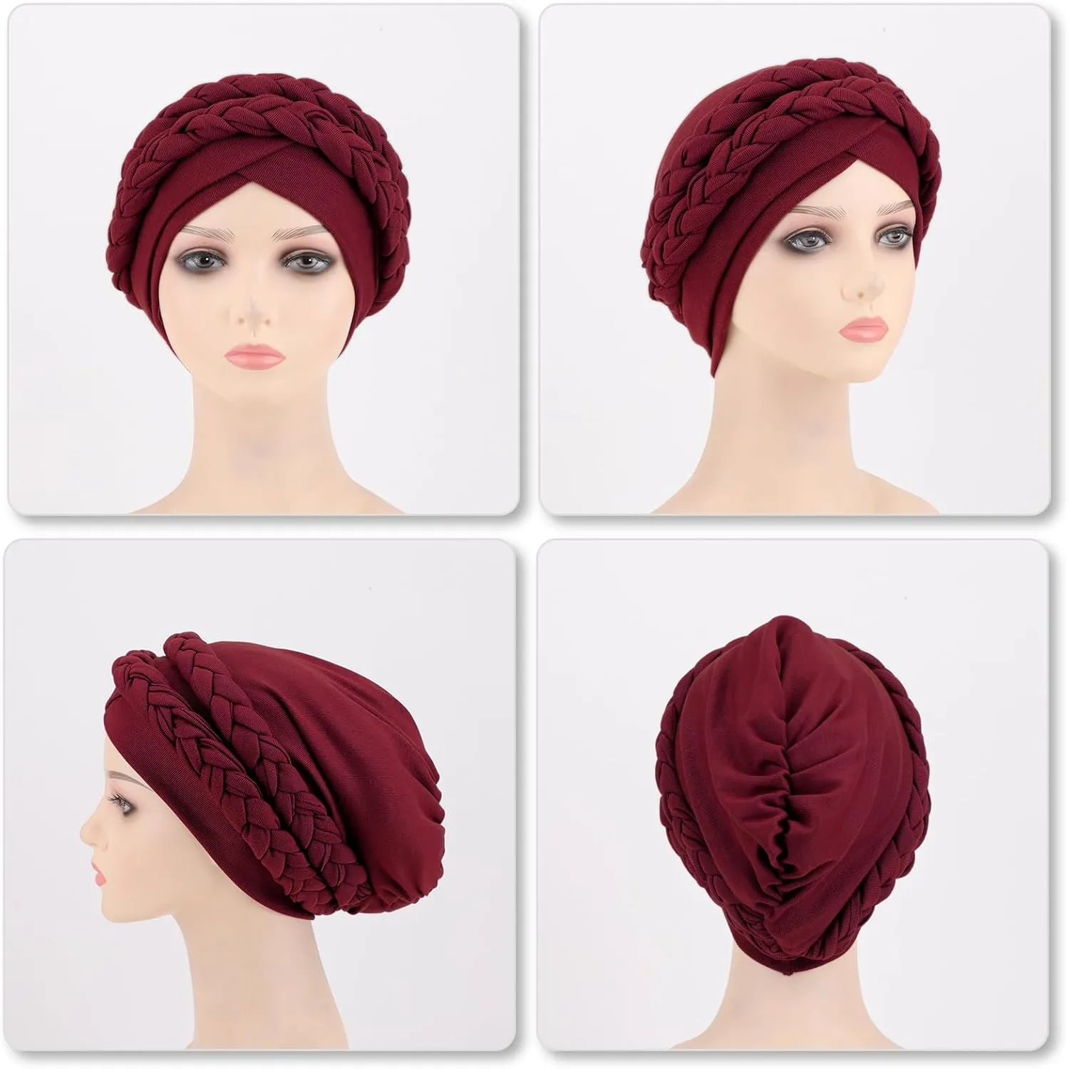 DRESHOW African Women Turban Caps Cotton Beanie Twist Headscarf Pre-Tied Double Twisted Braids Wrap Hat Chemo Cancer Cap