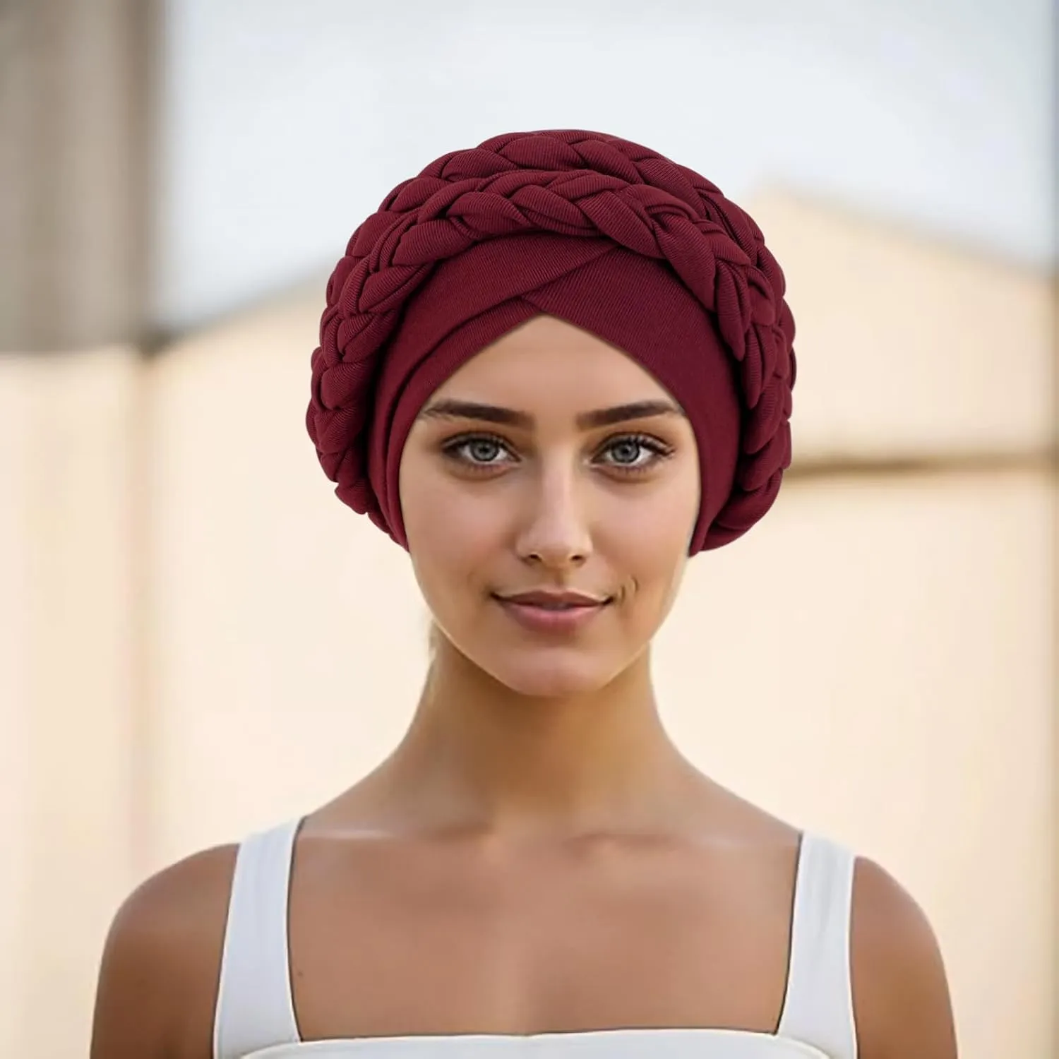 DRESHOW African Women Turban Caps Cotton Beanie Twist Headscarf Pre-Tied Double Twisted Braids Wrap Hat Chemo Cancer Cap