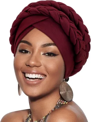 DRESHOW African Women Turban Caps Cotton Beanie Twist Headscarf Pre-Tied Double Twisted Braids Wrap Hat Chemo Cancer Cap