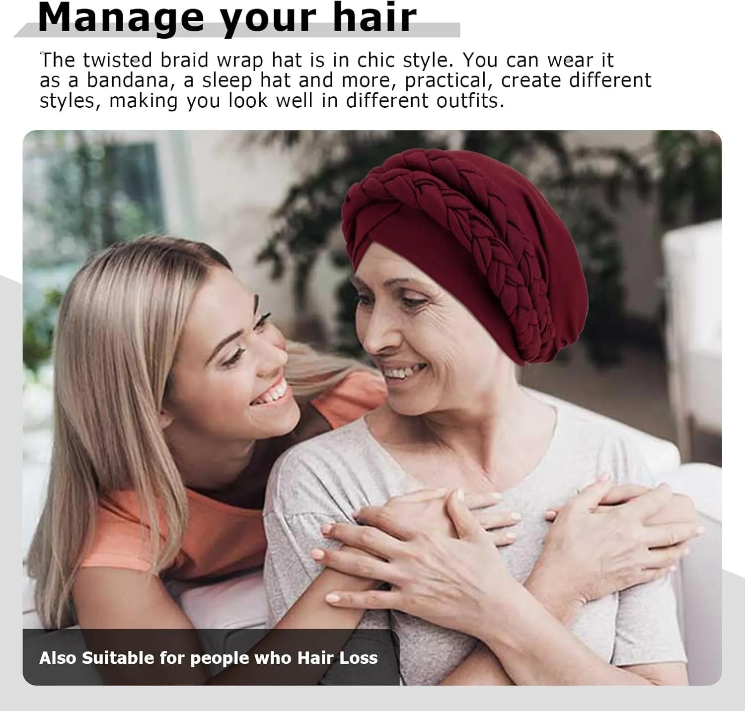 DRESHOW African Women Turban Caps Cotton Beanie Twist Headscarf Pre-Tied Double Twisted Braids Wrap Hat Chemo Cancer Cap