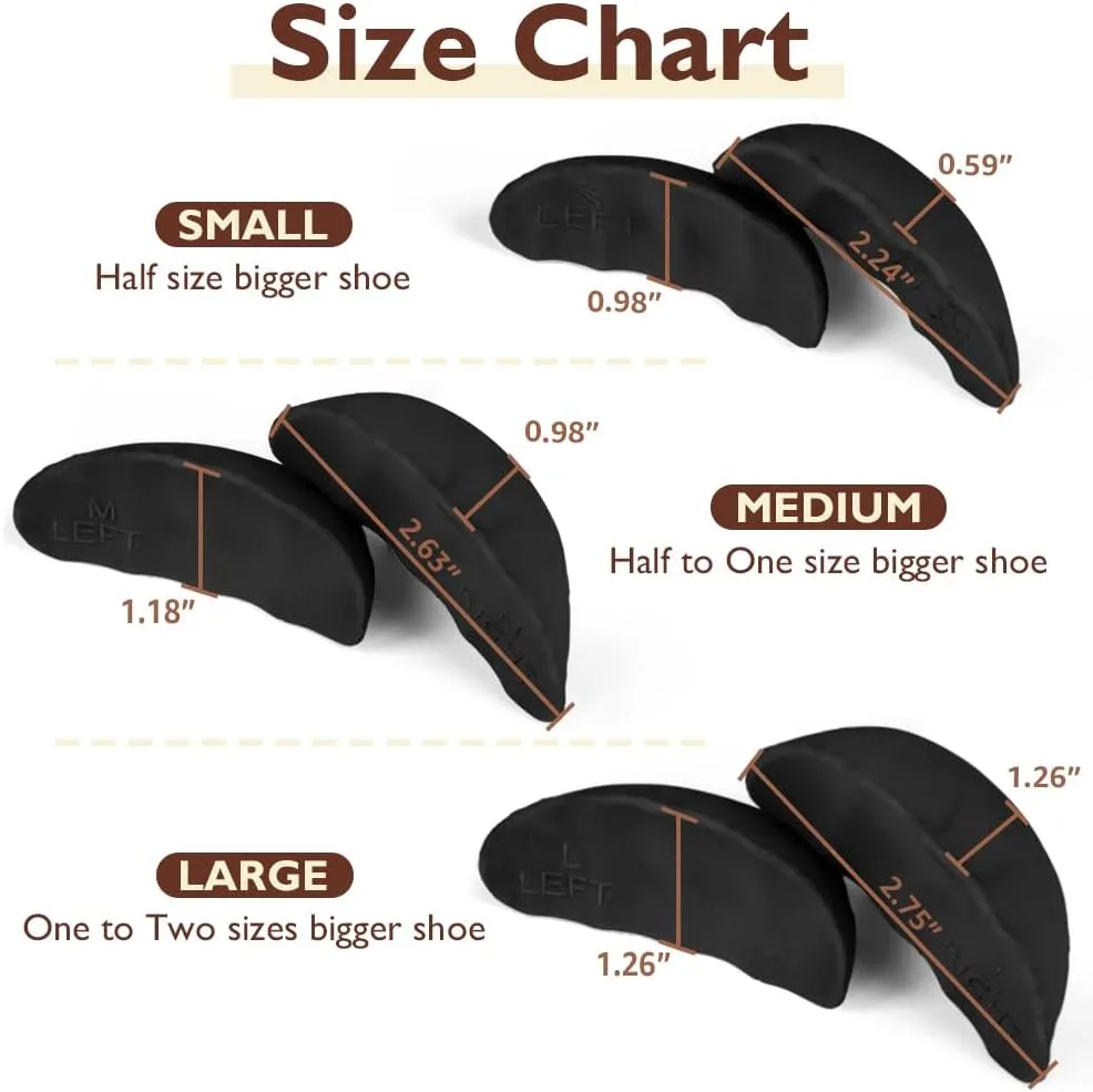 Dr.Foot Shoe Filler Inserts for Loose Shoe, Toe Filler Cushion Inserts for Shoe Too Big, Big Shoe Fillers Make Shoes Fit for Casual Sports High Heels Boots (Medium: Half to One Size Bigger, Black)