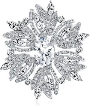 Fashion Large Statement Vintage Style Simulated Gemstone Crystal Scarf Flower Art Deco Brooch Pin For Women