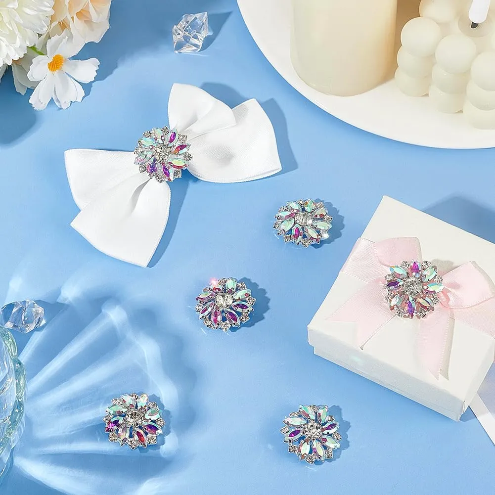 FINGERINSPIRE 6PCS 26.5MM Flower Brass Rhinestone Shank Crystal AB Color Sew On Buttons with 1-Hole and Flat Back, Fashion Claw Rhinestone Snowflake Metal Buttons for Crafts Wedding Party