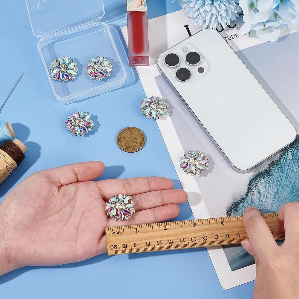 FINGERINSPIRE 6PCS 26.5MM Flower Brass Rhinestone Shank Crystal AB Color Sew On Buttons with 1-Hole and Flat Back, Fashion Claw Rhinestone Snowflake Metal Buttons for Crafts Wedding Party