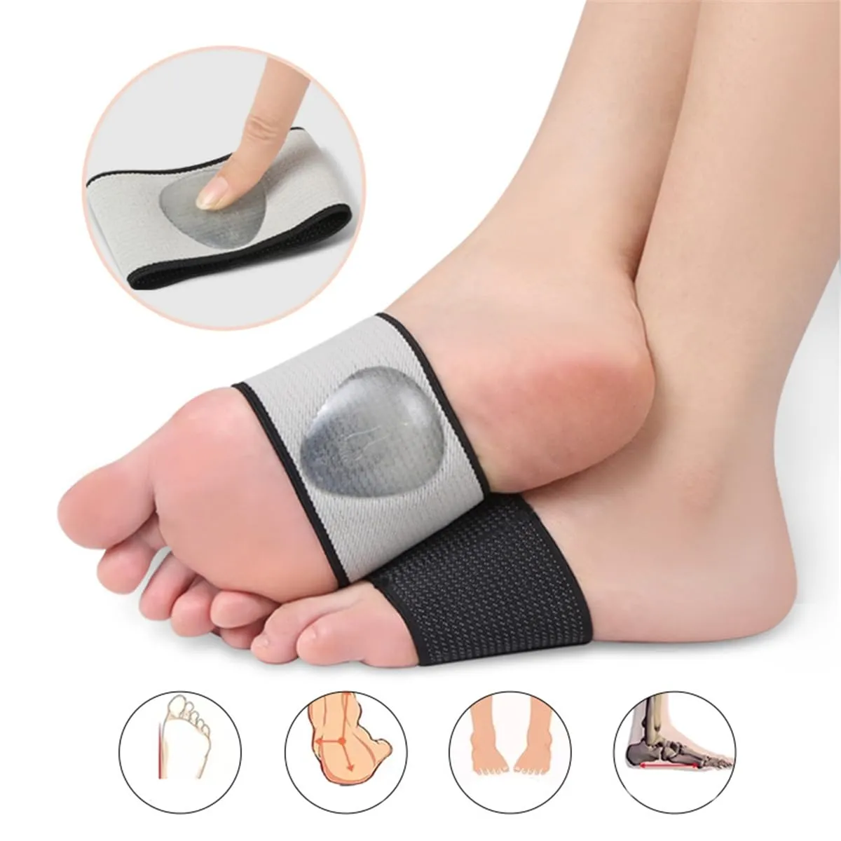 Foot Arch Support, 2 Pair Compression Arch Support Sleeves with Gel Pad Inside, Plantar Fasciitis Braces for Flat Foot, High Arch Pain Relief, Unisex (S, Beige)