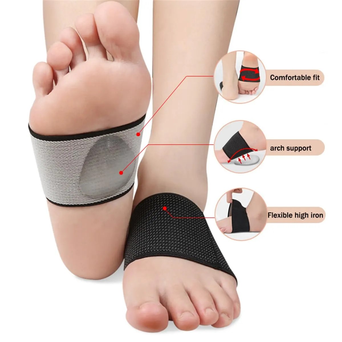 Foot Arch Support, 2 Pair Compression Arch Support Sleeves with Gel Pad Inside, Plantar Fasciitis Braces for Flat Foot, High Arch Pain Relief, Unisex (S, Beige)