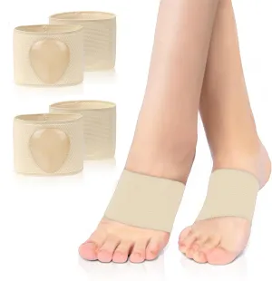 Foot Arch Support, 2 Pair Compression Arch Support Sleeves with Gel Pad Inside, Plantar Fasciitis Braces for Flat Foot, High Arch Pain Relief, Unisex (S, Beige)