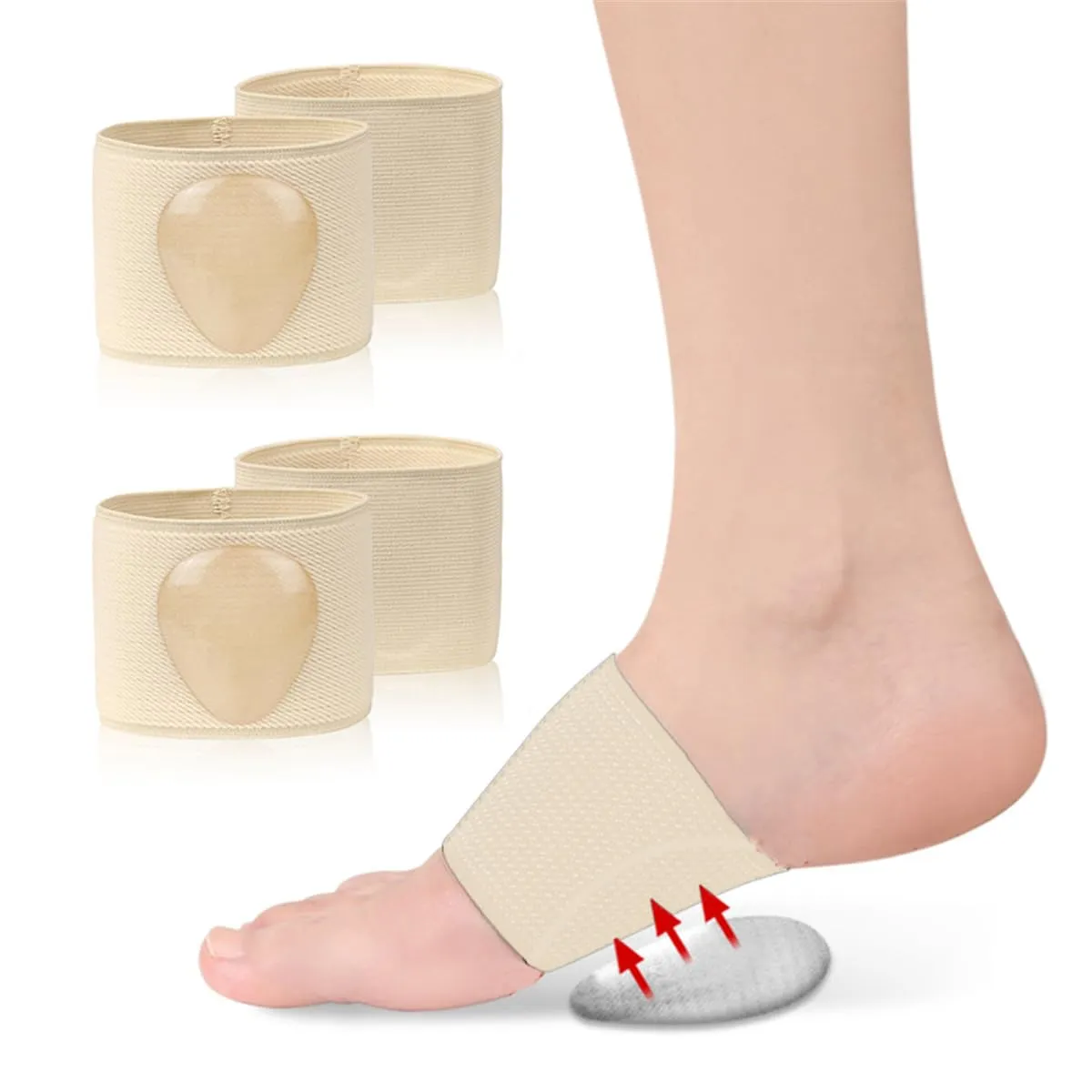Foot Arch Support, 2 Pair Compression Arch Support Sleeves with Gel Pad Inside, Plantar Fasciitis Braces for Flat Foot, High Arch Pain Relief, Unisex (S, Beige)