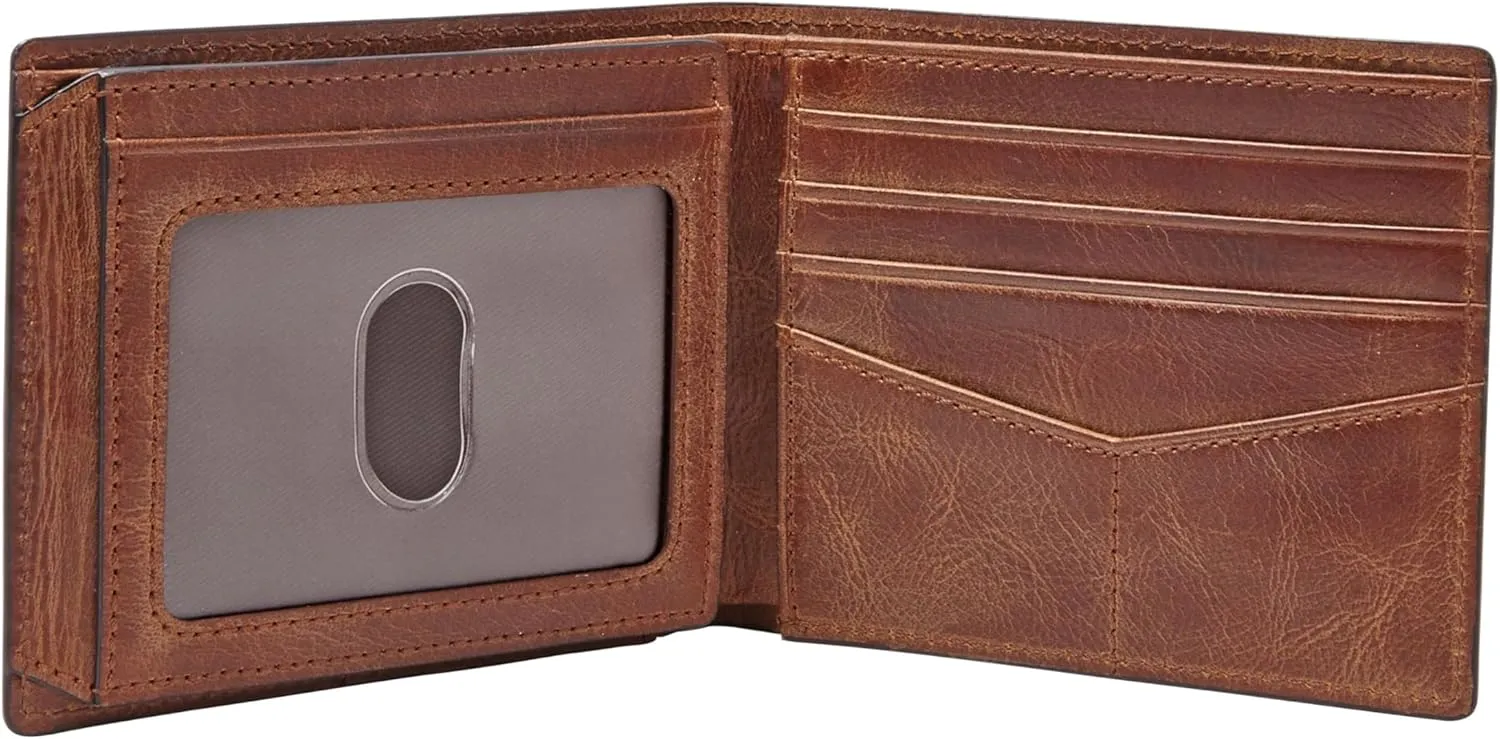 Fossil Men's Derrick RFID-Blocking Leather Bifold Wallet with Flip ID Window for Men