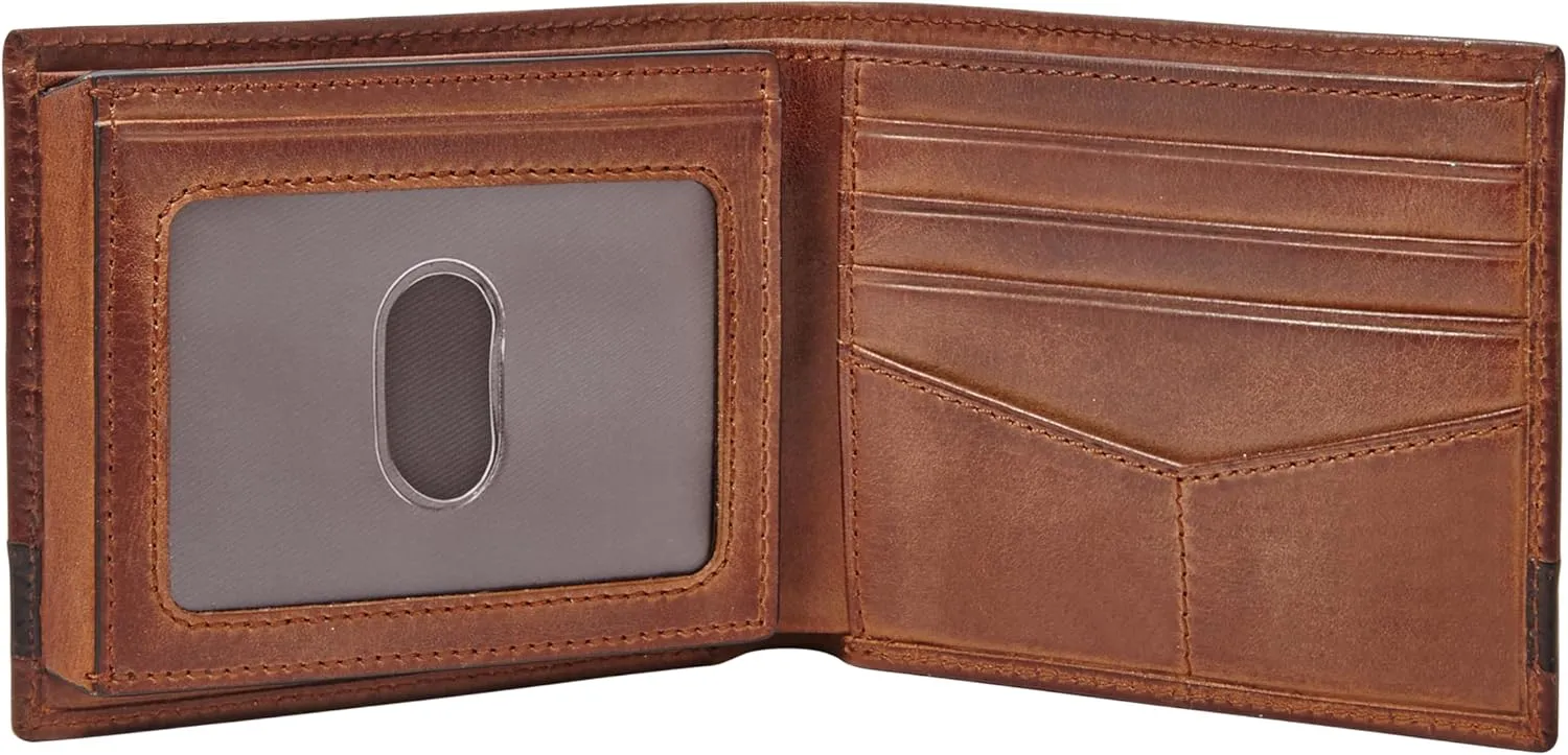 Fossil Men's Quinn Leather Bifold with Flip ID Wallet, Brown, (Model: ML3644200)