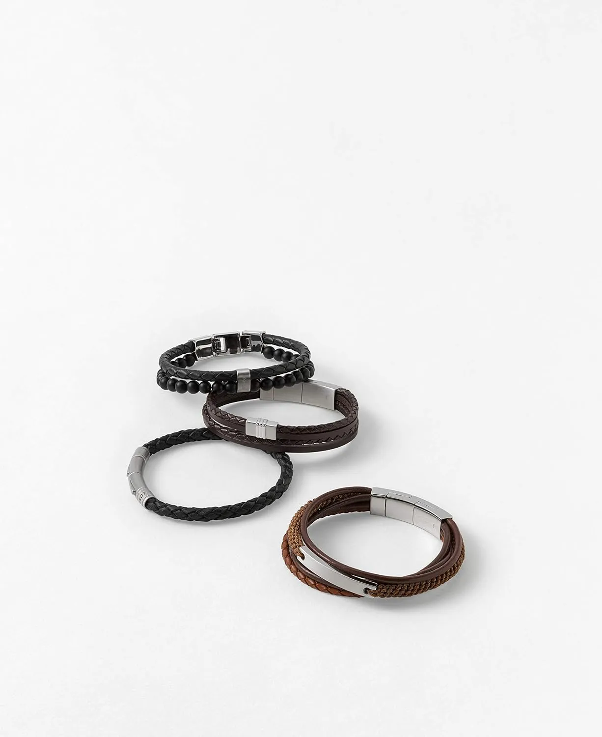 Fossil Men's Stainless Steel and Genuine Leather and/or Beaded Bracelet for Men