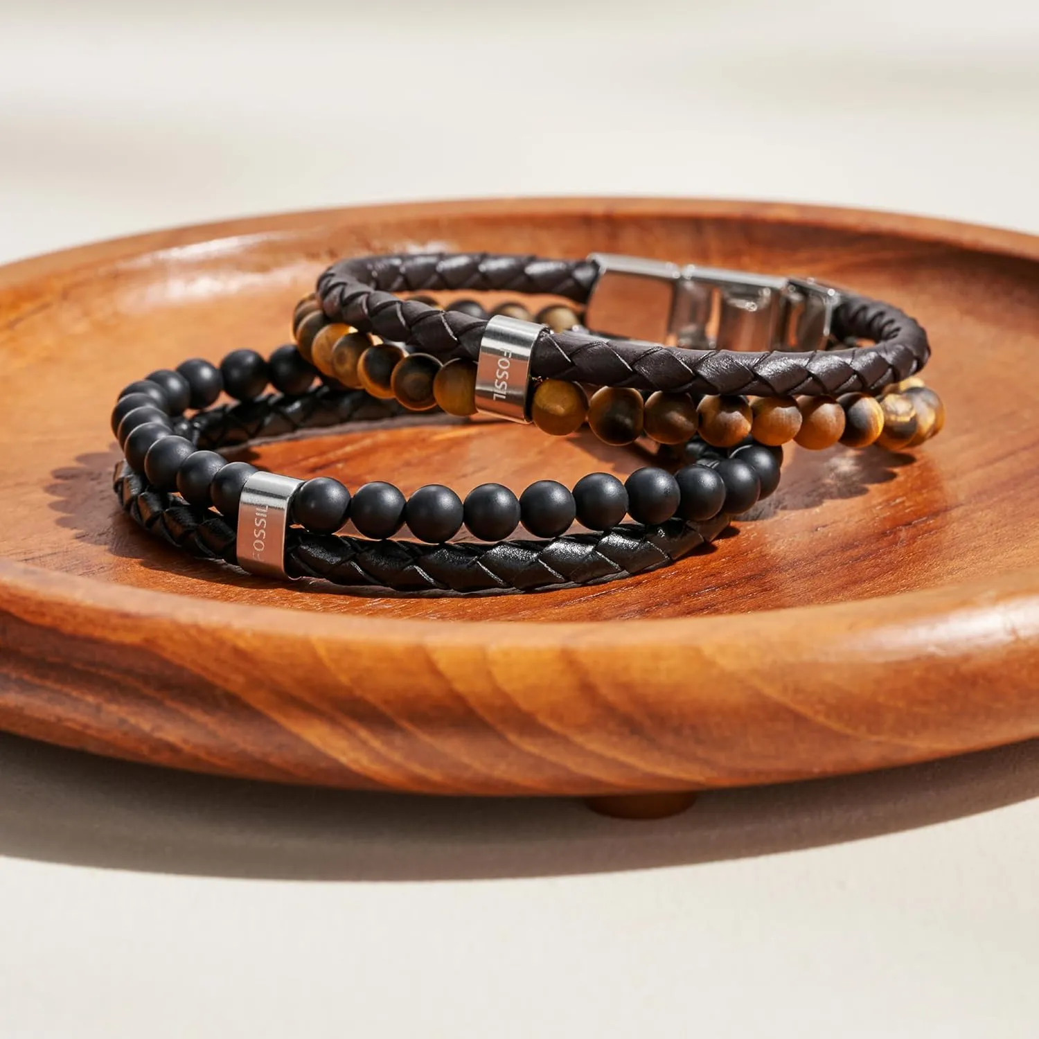 Fossil Men's Stainless Steel and Genuine Leather and/or Beaded Bracelet for Men
