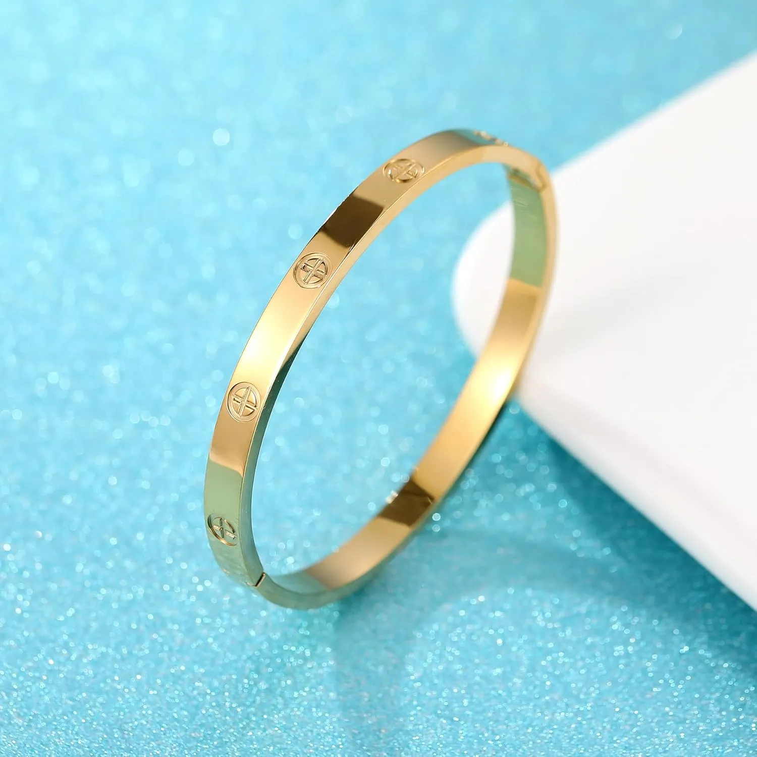 Friendship Love Bracelet for Women - 18K Gold Plated Titanium Steel Cuff Bangle | Cubic Zirconia Jewelry Gift, Simple & Durable Everyday Wear (S/M/L Size)