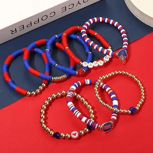 Game Day Bracelets for Women Football Bracelets Stackable Heishi Clay Beaded Stretch Bracelets Charm Sports Fan Charm Bracelet Bangles Football Mom Accessories Jewelry Gifts